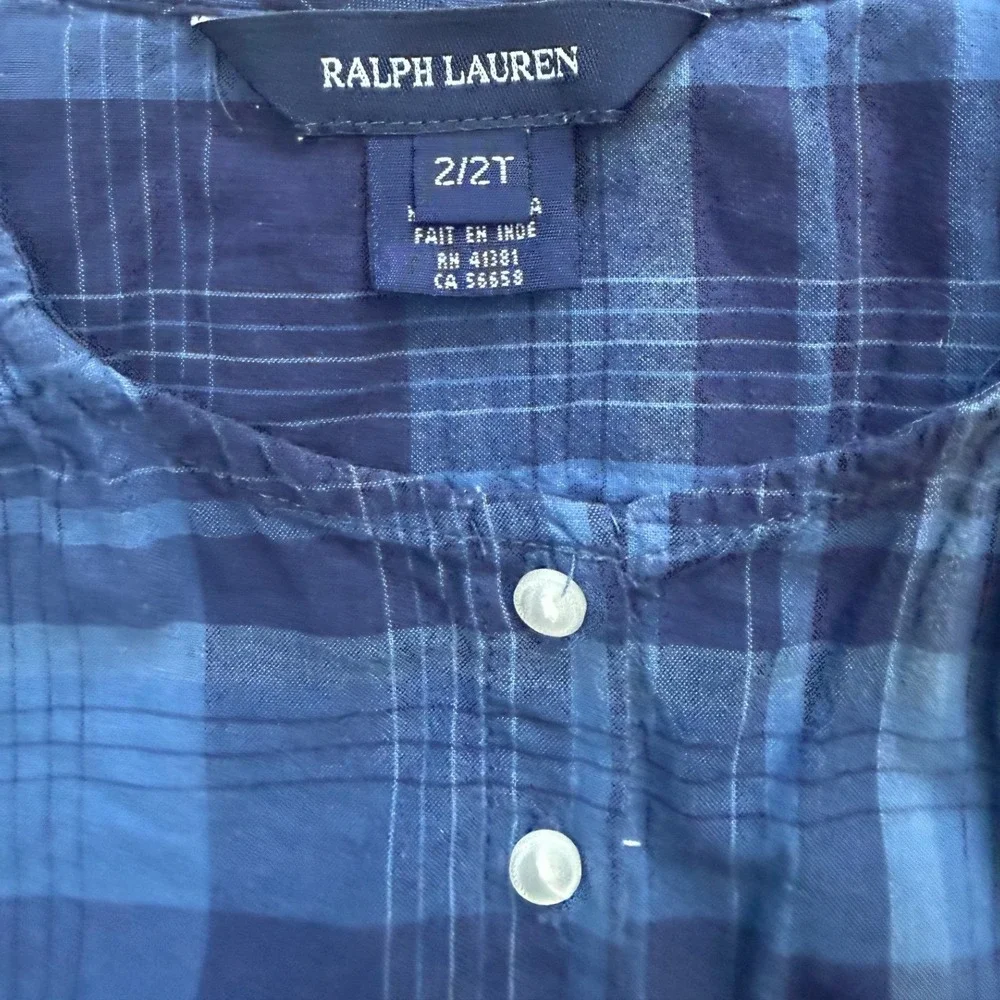 Ralph Lauren Plaid Ruffle Top Kids 2T Blue Button Front Smocked Waist 3111178878